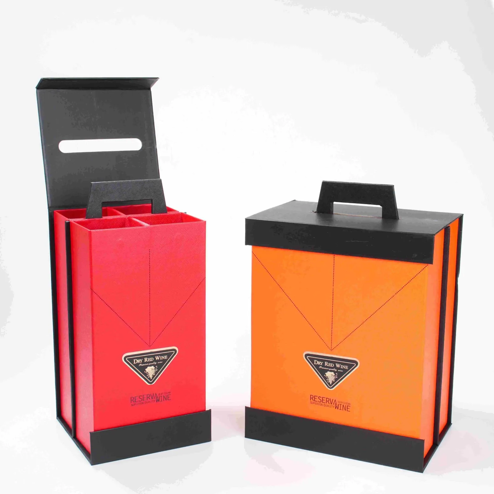 Magnetic Closure 4 or 6 Bottle Red and Orange Wine Gift Box